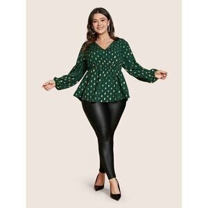 Size 18 - 20 • 2x • BloomChic Gold 
Polka Dot Lantern Sleeve Wrap Ruffle Blouse